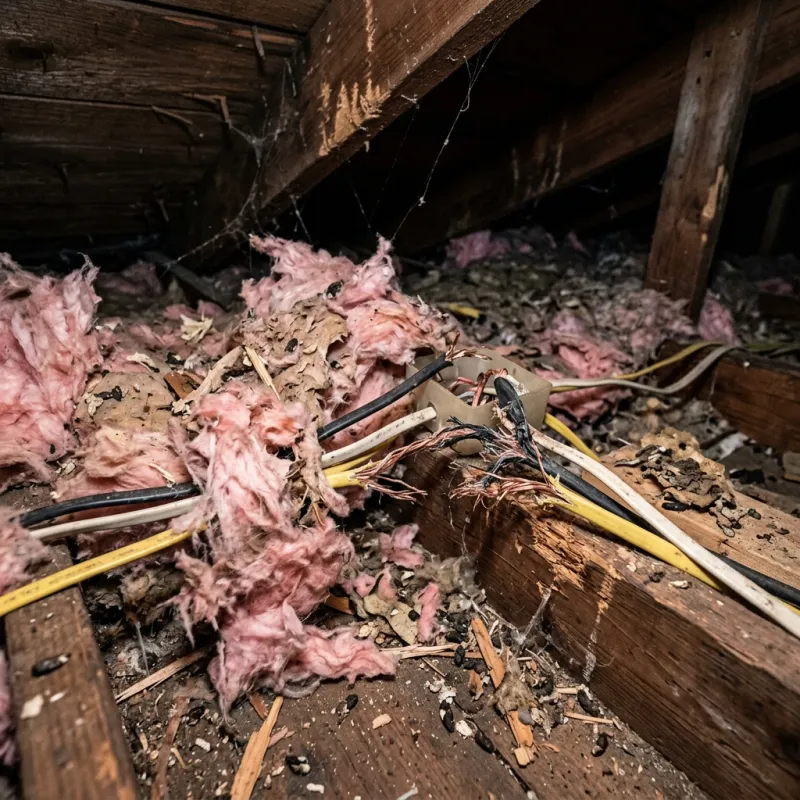 Contaminated ceiling insulation being assessed in a Sandhurst roof space