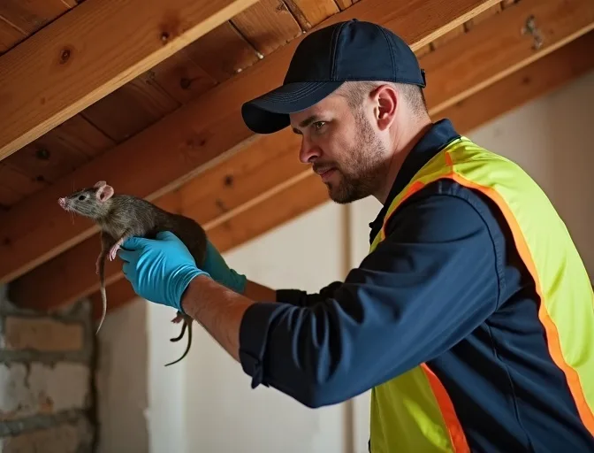 Technician inspecting a roof cavity for a dead rat in Sandhurst